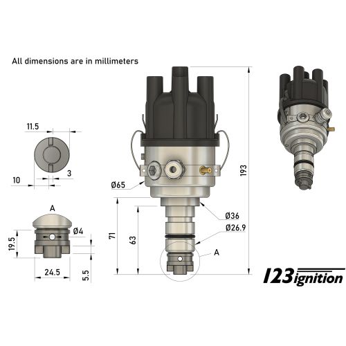 123/GB-4-R-V-IE voor 4 cilinder Lucas verdeler (met injectie)
