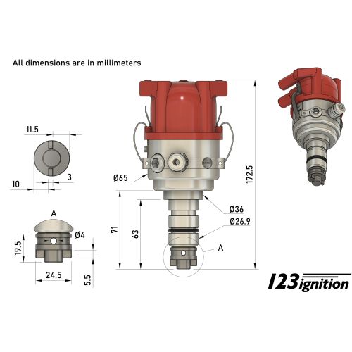 123ignition GB-4-R für 4 Zylinder Lucas distributor