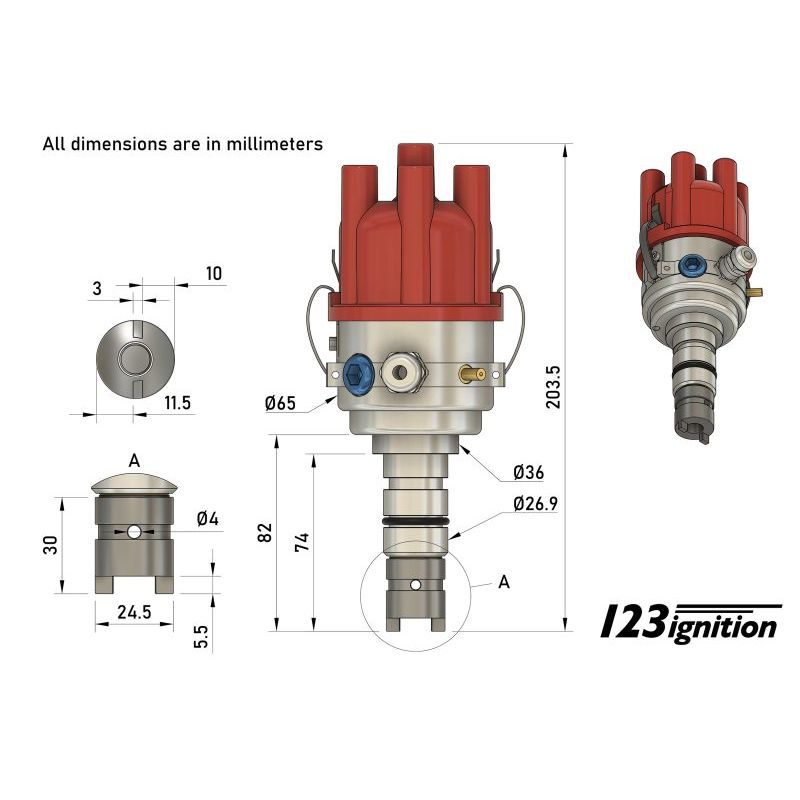 123ignition TUNE+ 6-R-V-M (Bluetooth), complete set voor W114 motoren